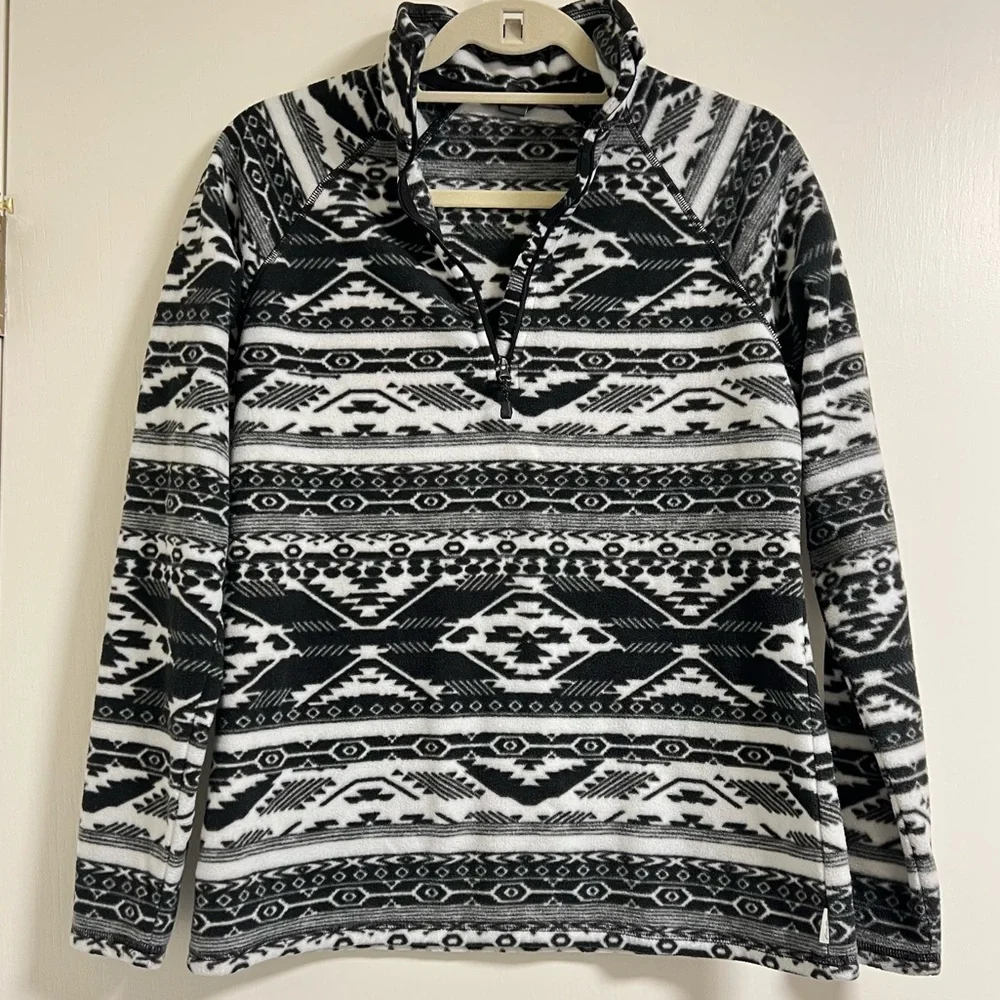 Eddie Bauer Black & White Quarter Zip Pullover Women's Fleece Sweater, Small - Picture 3 of 11